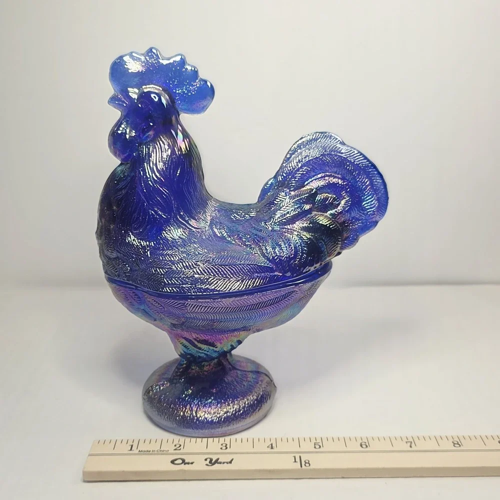 VINTAGE CARNIVAL GLASS 9'' STANDING ROOSTER CANDY DISH